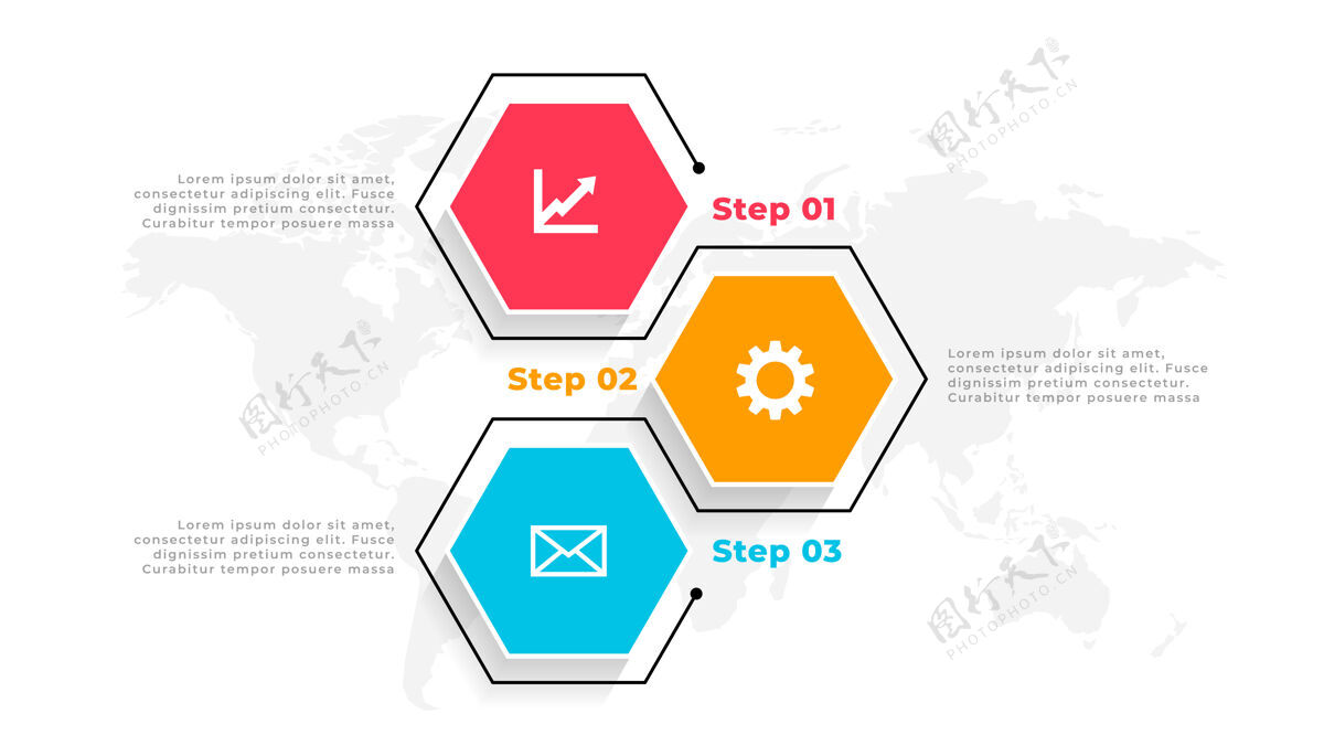 业务三步六边形信息图形模板设计图形信息图表信息