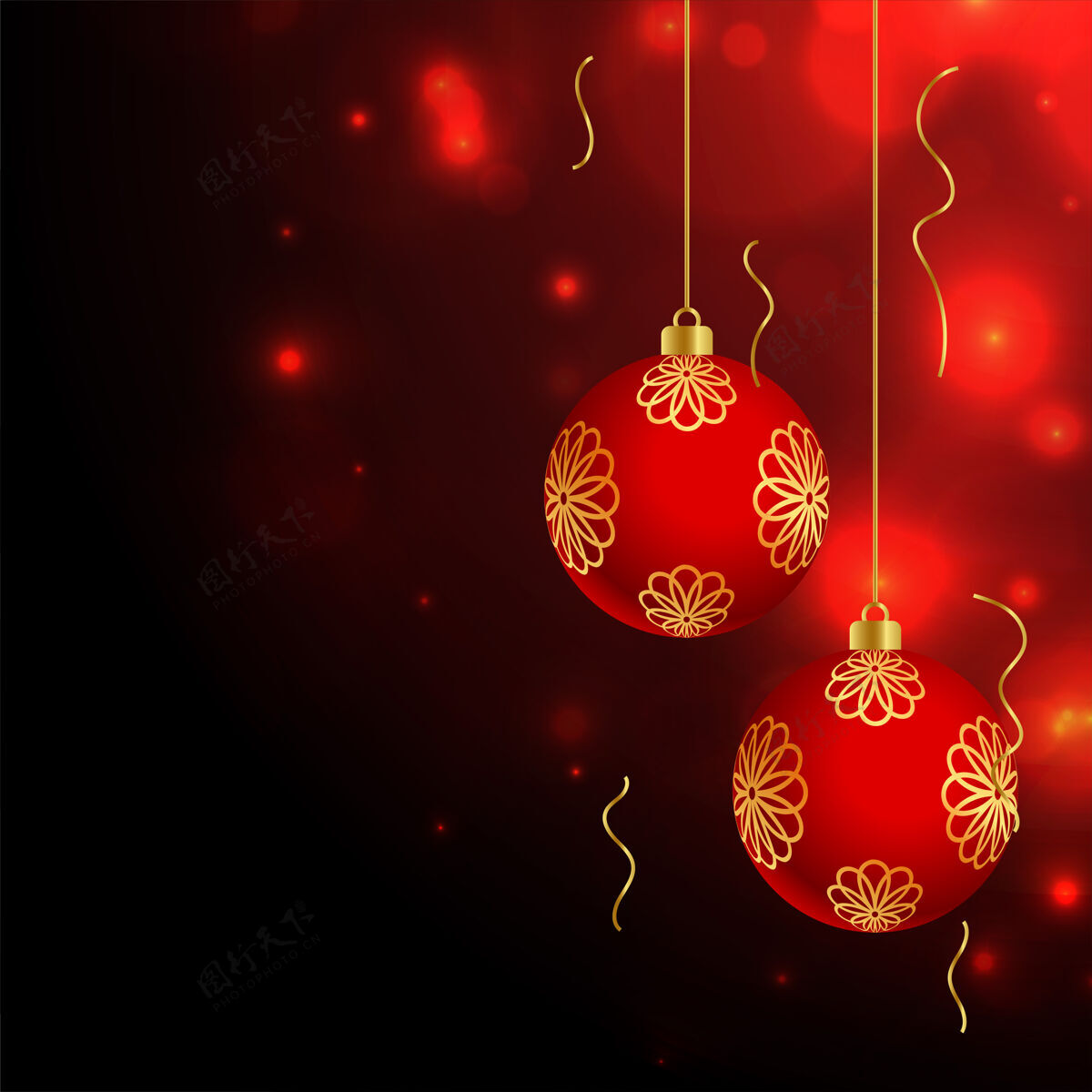 节日圣诞快乐红色装饰球背景圣诞饰品十二月庆祝