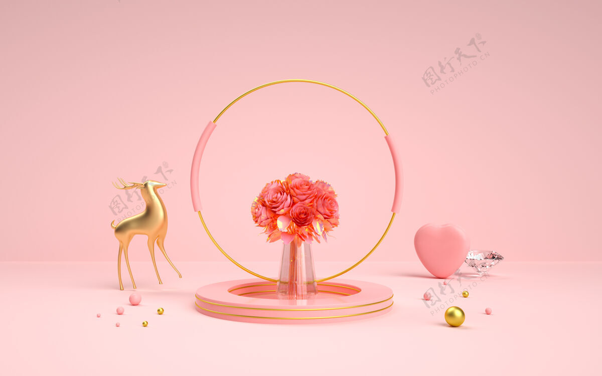 产品背景产品展示粉色几何浪漫的3d渲染展示立方体礼物