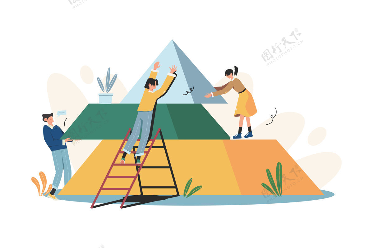 进步人们把金字塔拼图的元素联系起来解决方案拼图成就