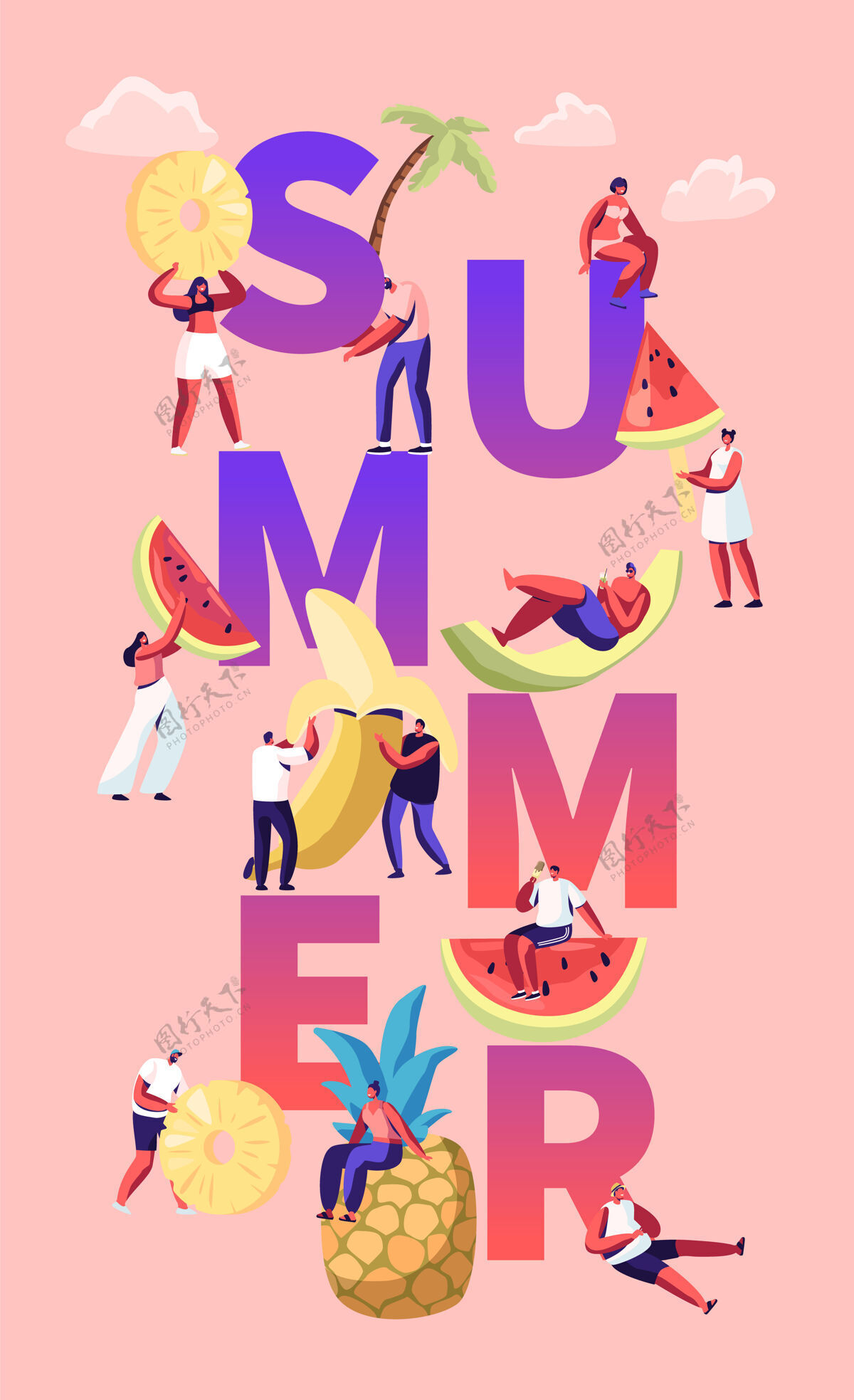 素食热带水果夏季概念人人泳装