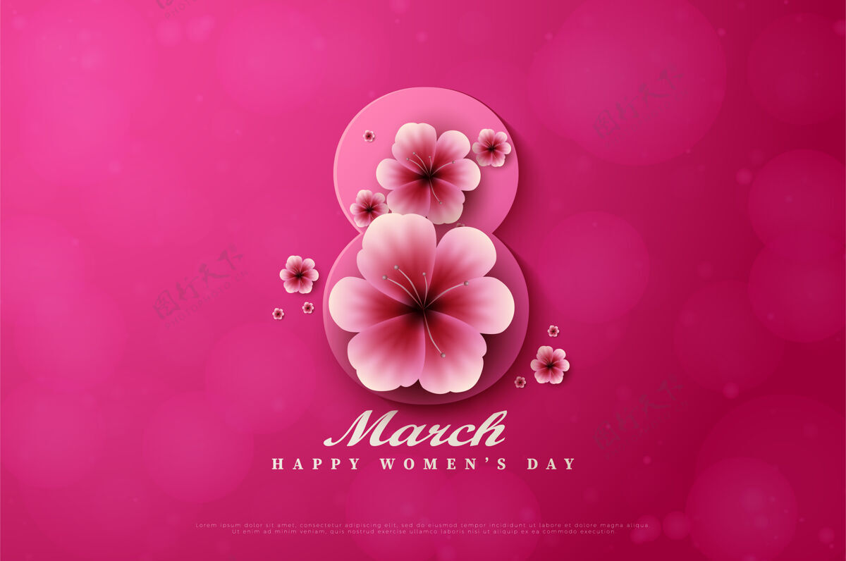 粉红妇女节8号的插画上都是鲜花春天横幅花