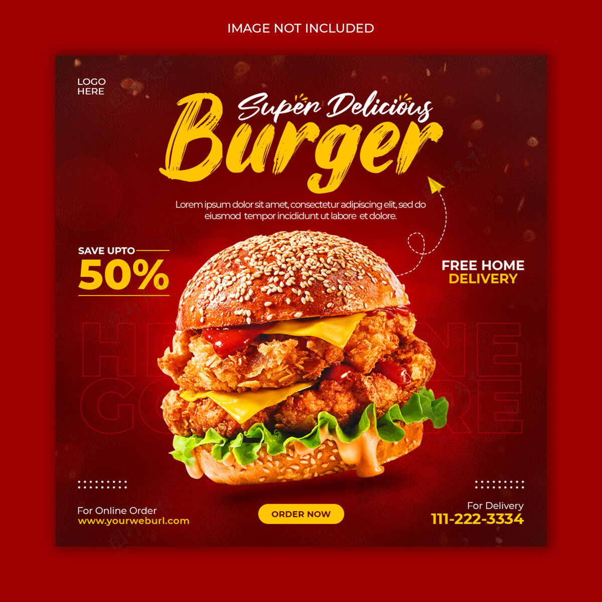 促销美食社交媒体推广横幅模板模板折扣Instagram