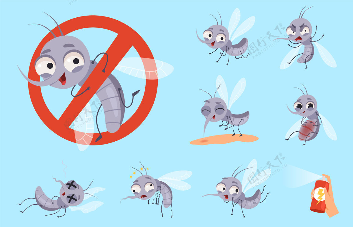 警告危险的蚊子虫子和警告飞行动物蚊子援助卡通集卡通虫子昆虫