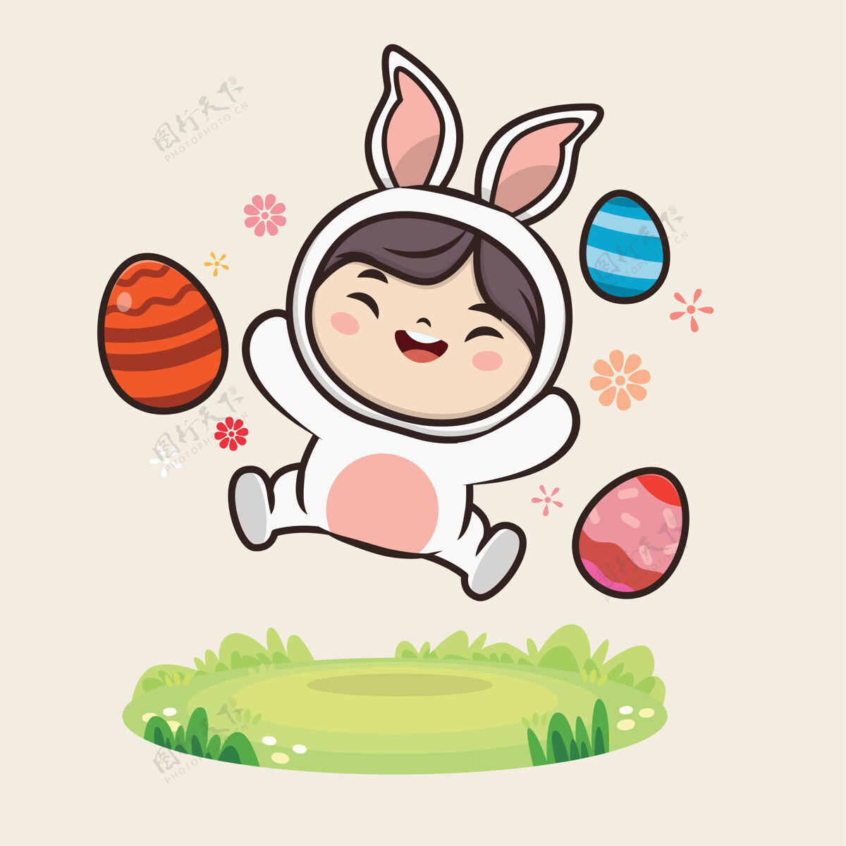 孩子复活节快乐可爱的兔子插图寻蛋人物设计可爱