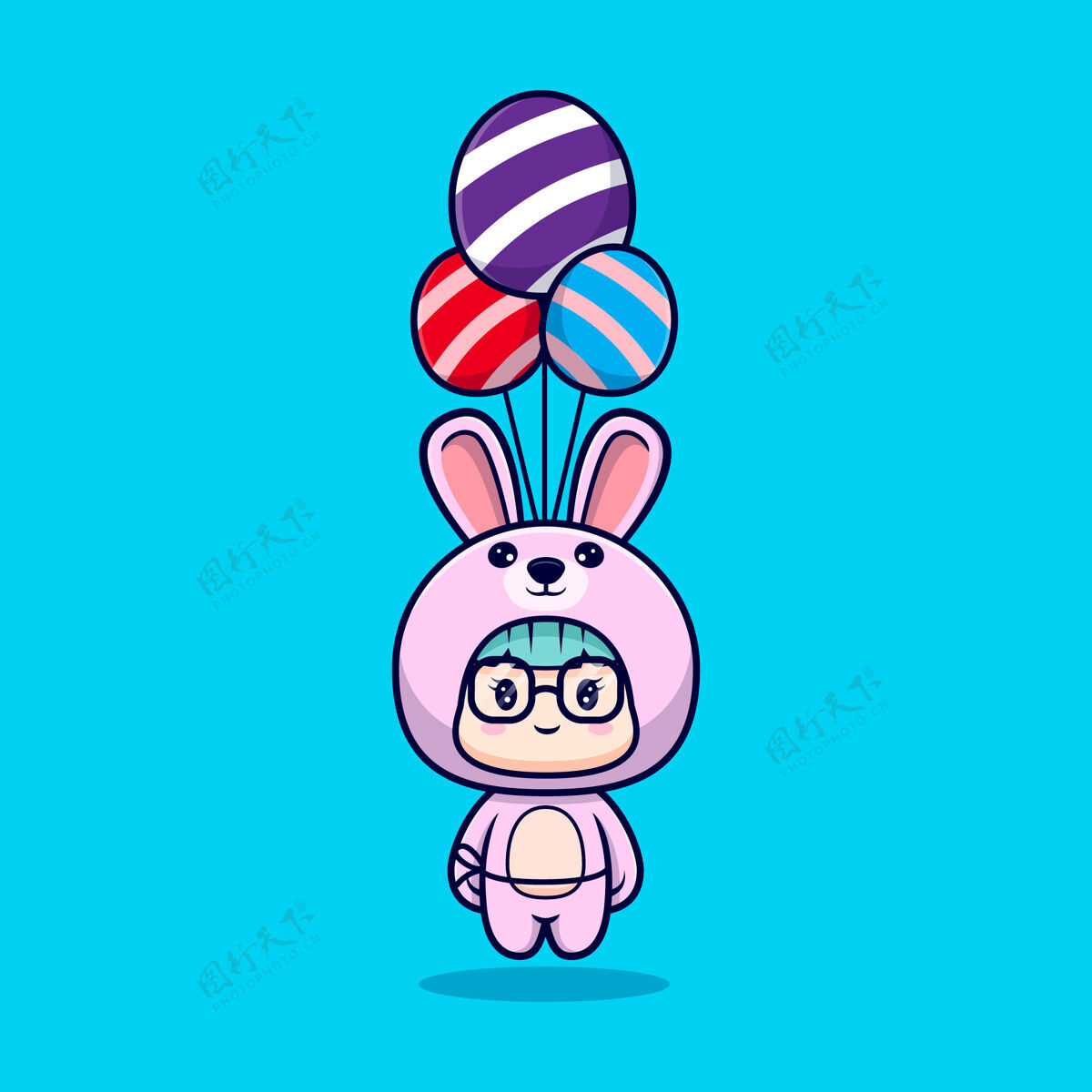 字符可爱的女孩穿着兔子服装漂浮装饰复活节彩蛋气球卡通浮动吉祥物