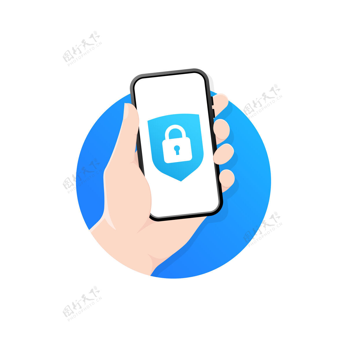 解锁手拿着一个智能手机在屏幕上锁定图标登录隐私个人