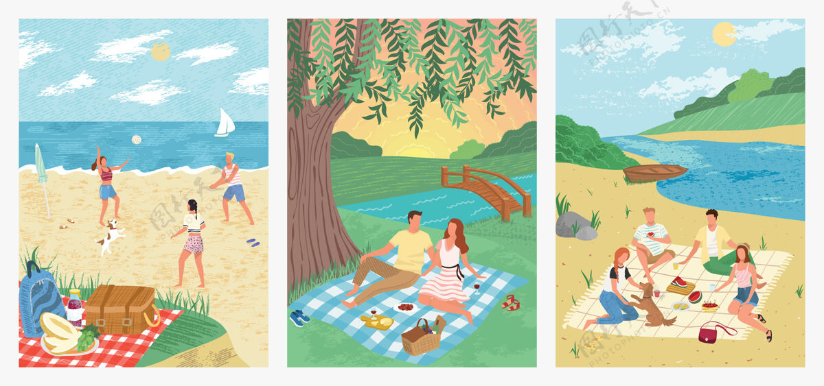 插图热带海滩度假概念插图设计船湖户外