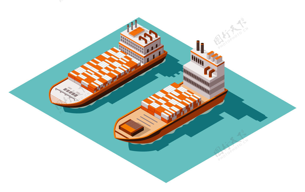 工业等距集装箱货船插图设计集装箱船舶船
