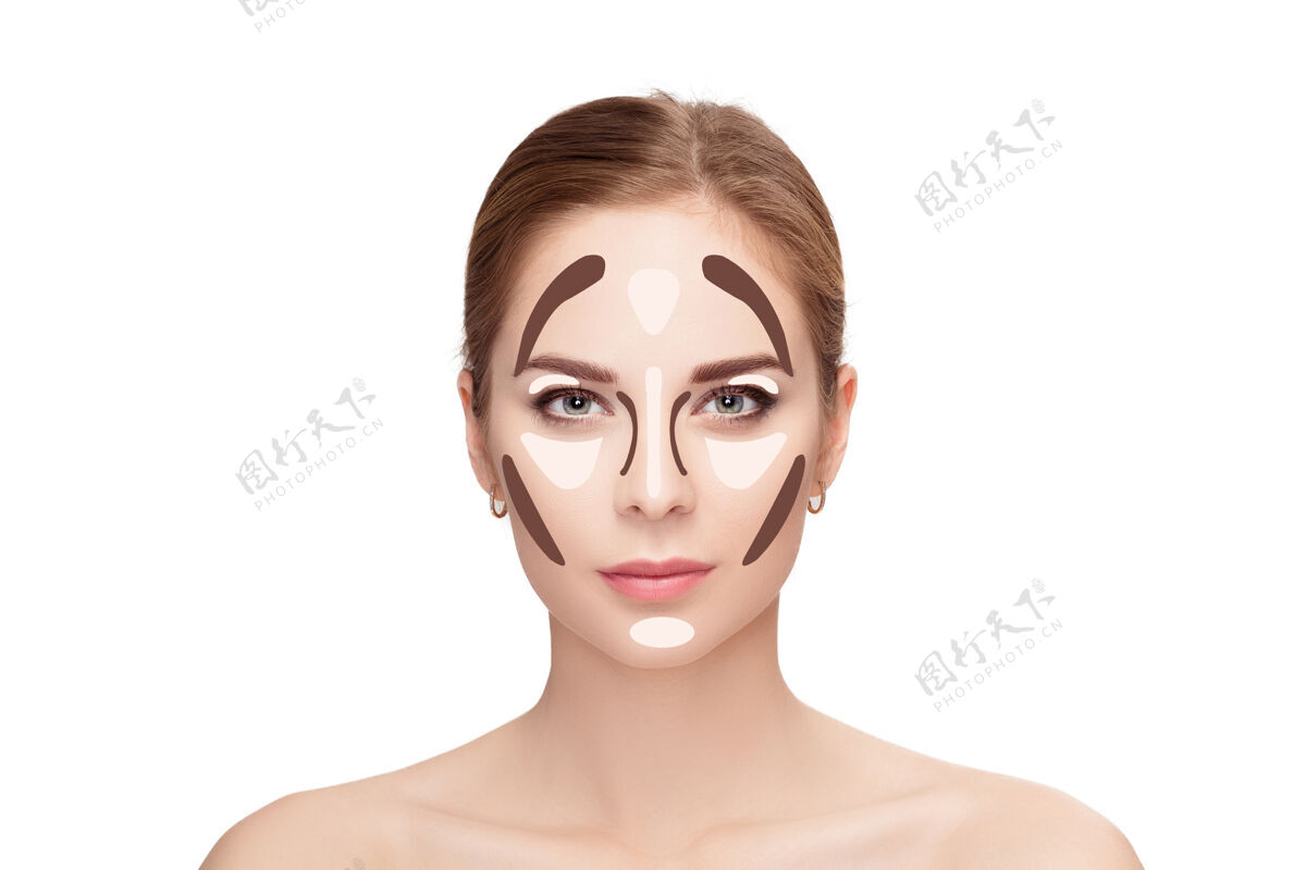 轮廓轮廓制造白脸上的女人背景轮廓突出显示化妆师面部化妆样本阴影特写形状
