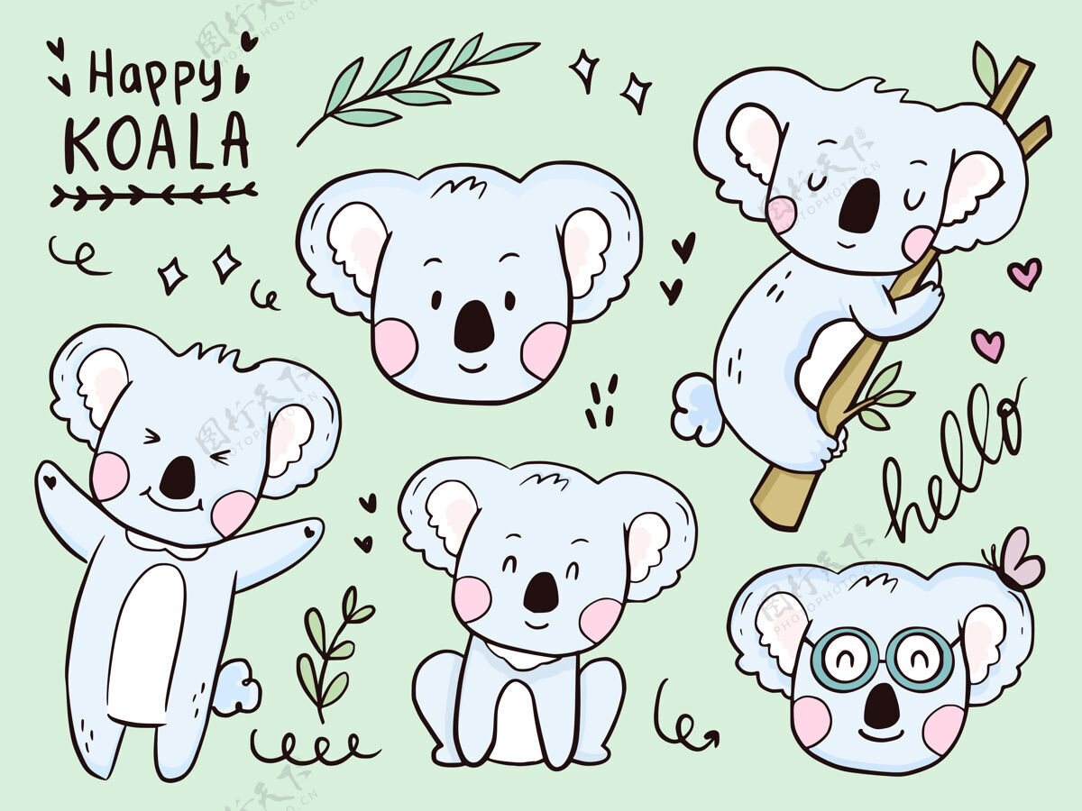 集一套可爱的考拉动物卡通考拉野生动物吉祥物