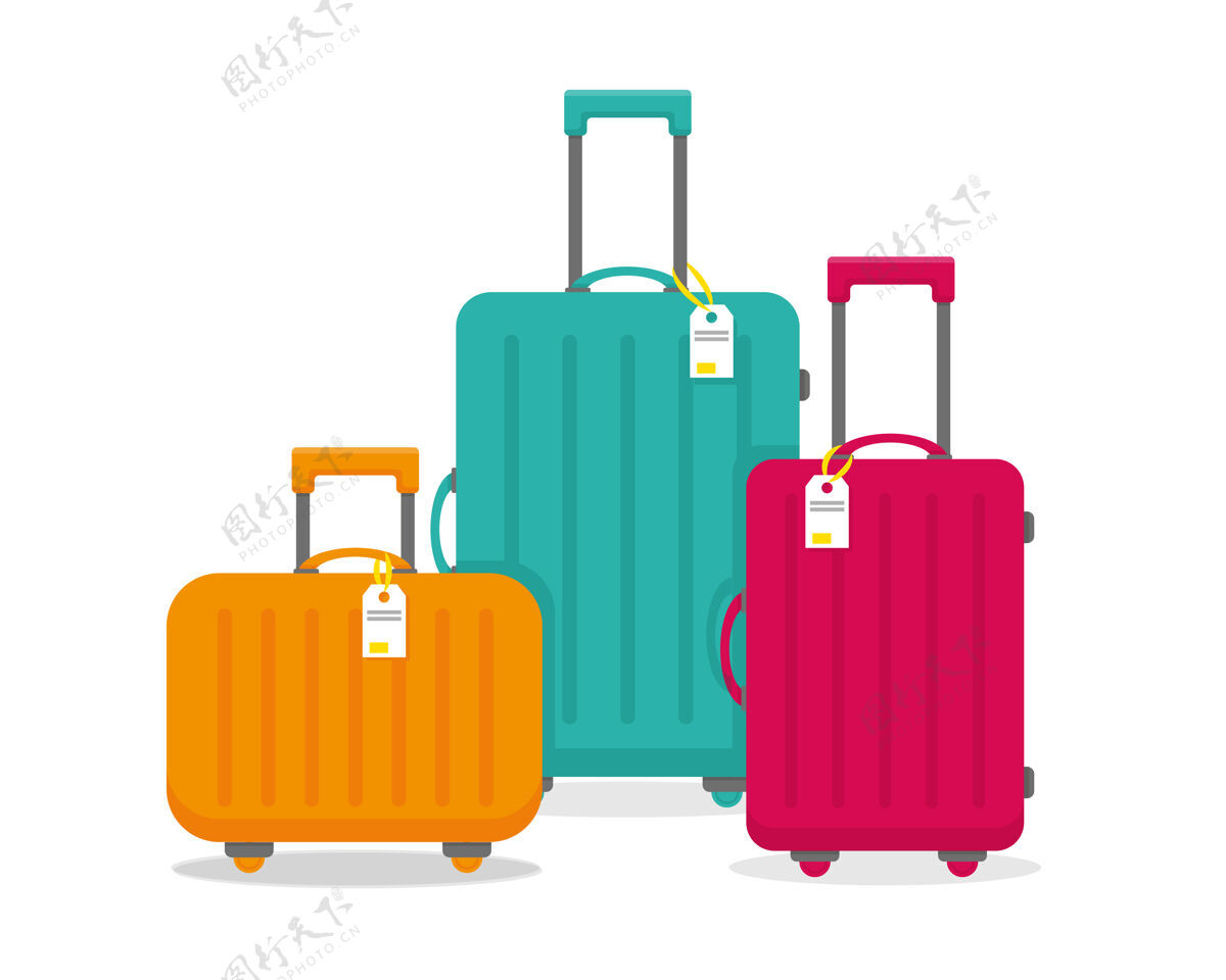 行李明亮的旅行箱隔离在白色行李收藏旅行