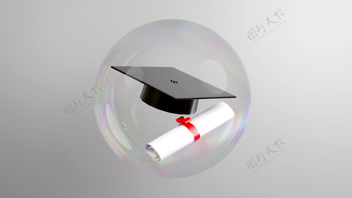 教育教育理念 毕业帽在白泡上图形3d帽子