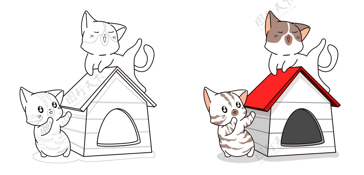 着色夫妇可爱的猫在家卡通彩页可爱卡通猫