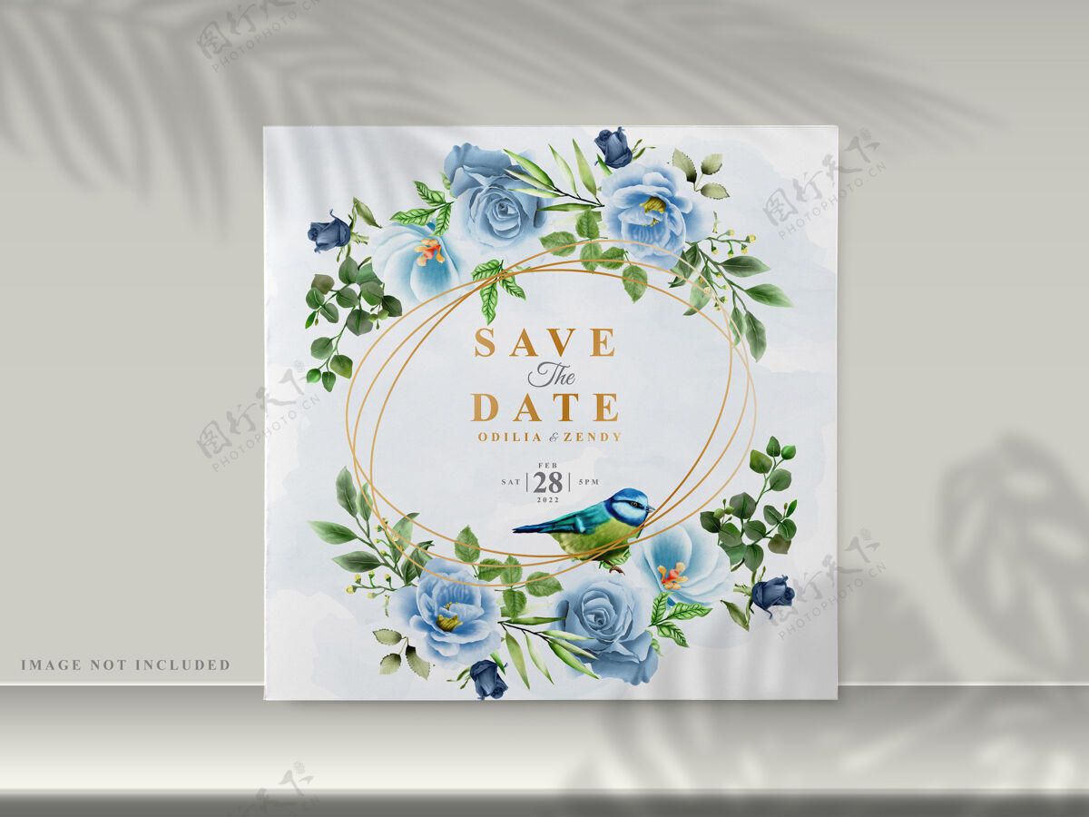 请柬美丽的花朵手绘婚礼请柬水彩保存日期卡片