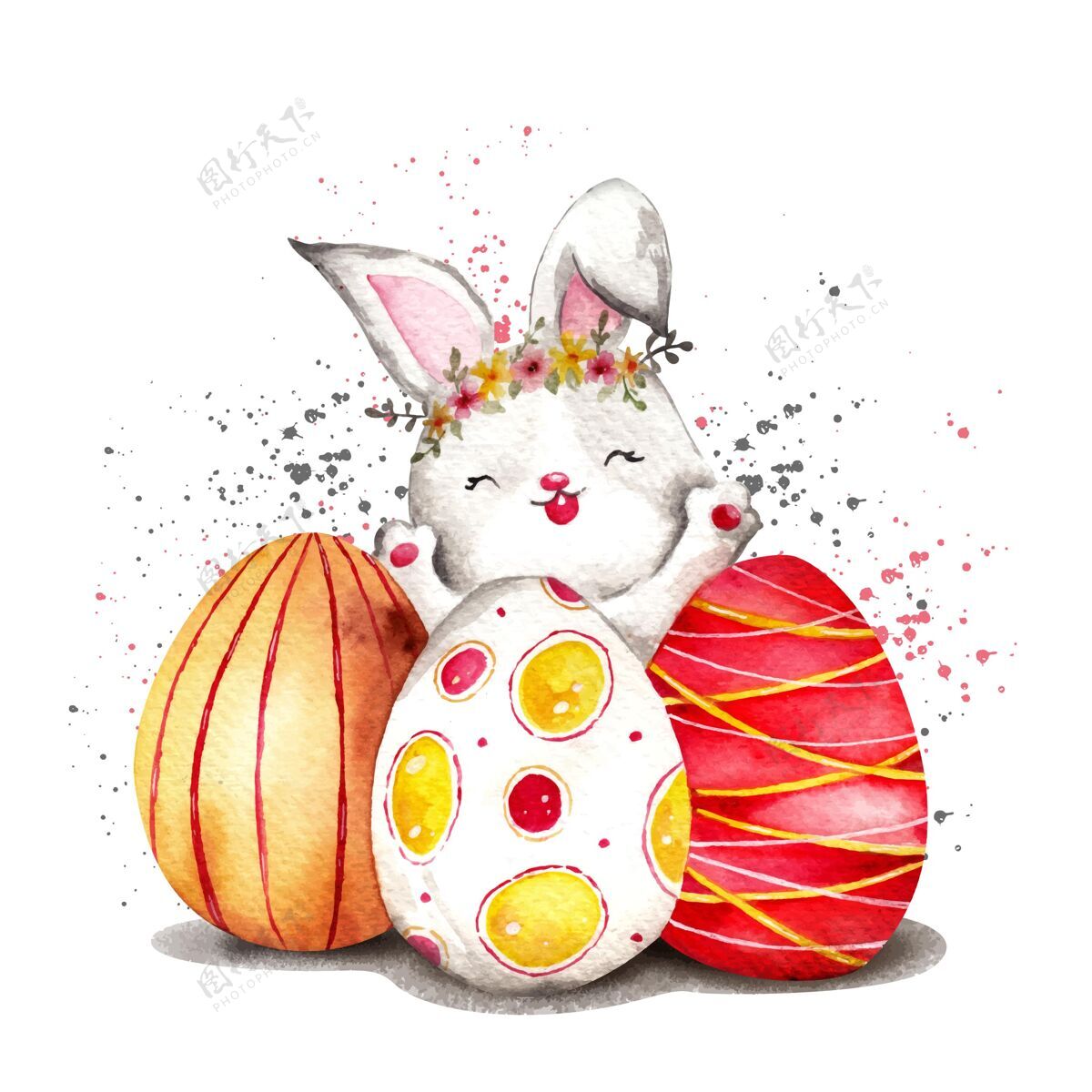 兔子复活节彩蛋兔子兔子水彩画花