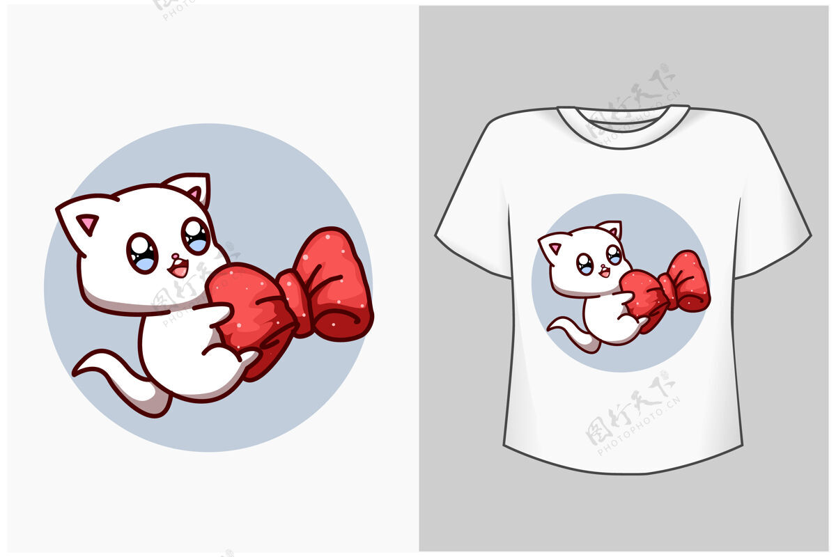 插画模板可爱的小猫卡通插图猫素描衬衫