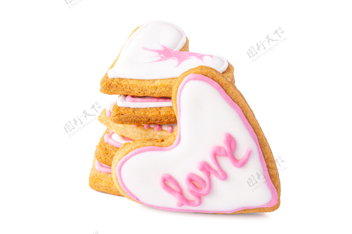 霜一堆心形饼干 白色上面写着“爱”字饼干形状礼物