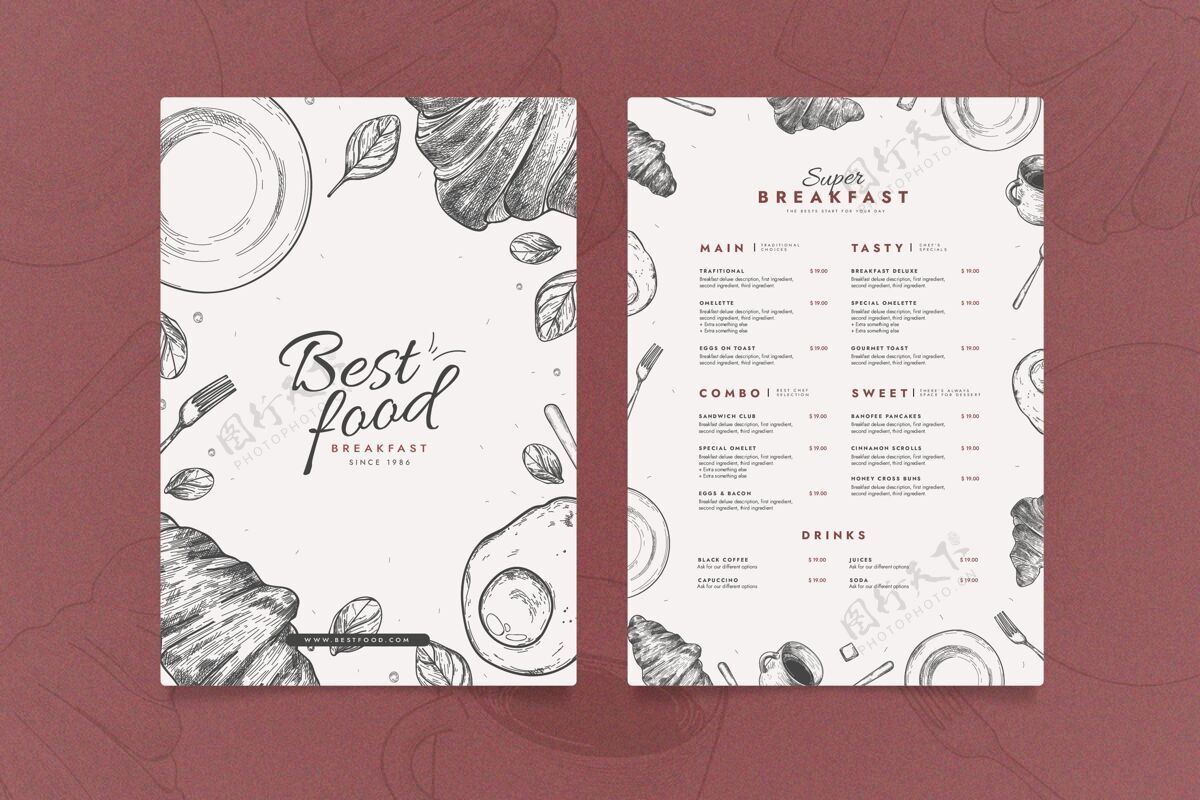 膳食创意餐厅菜单模板午餐食品餐厅