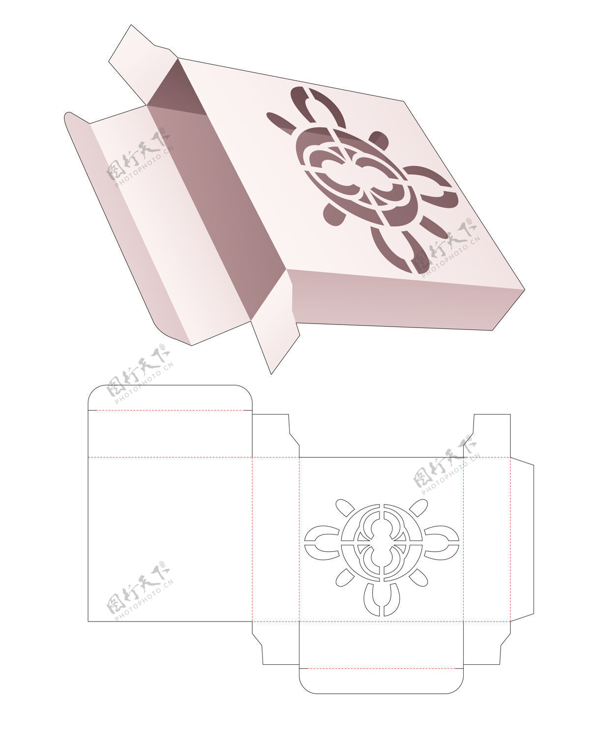 包装方形锡盒与模板曼荼罗模切模板锁轮廓包装