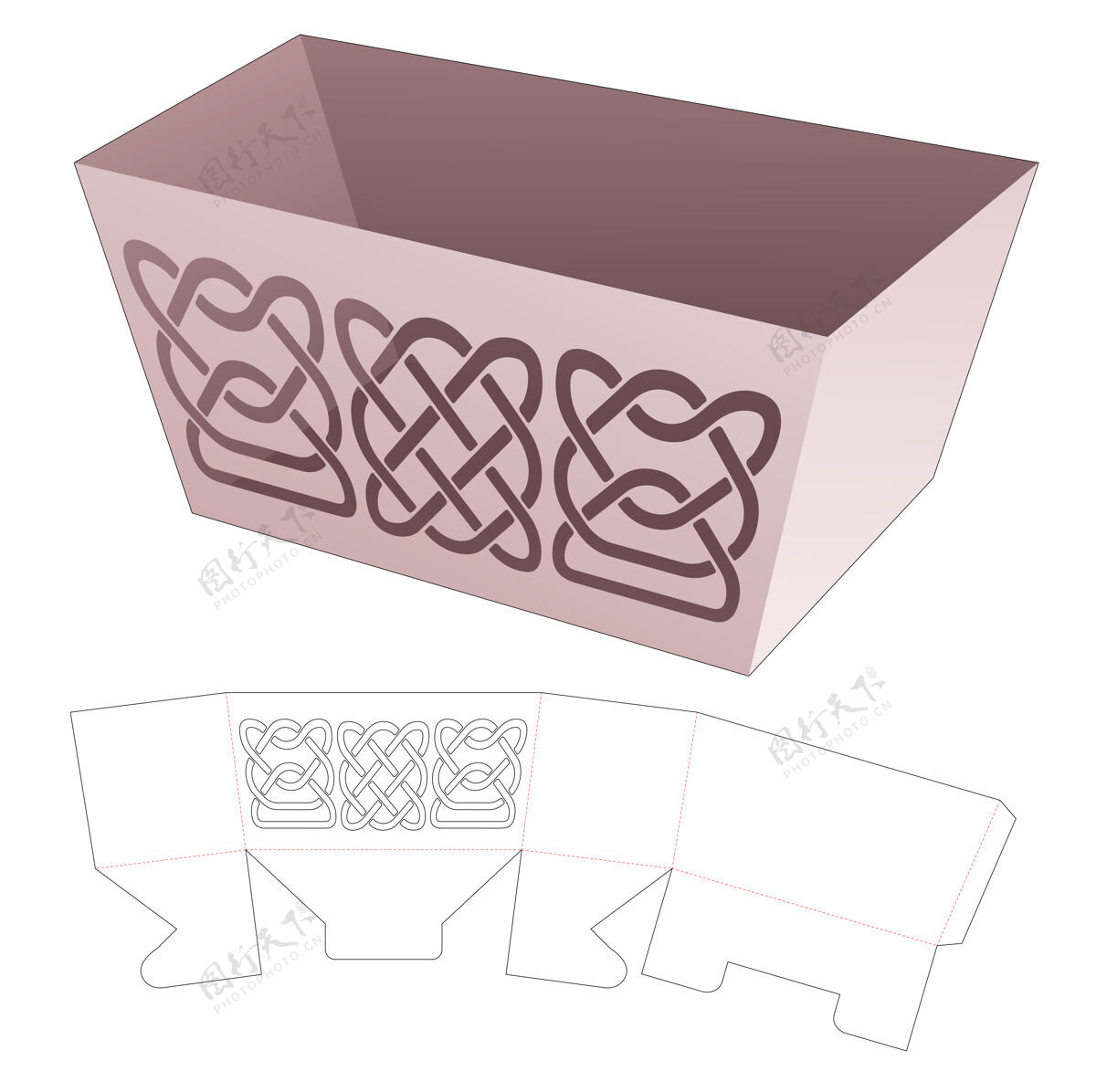 线碗盒与曲线模具模切模板空白蓝图盒