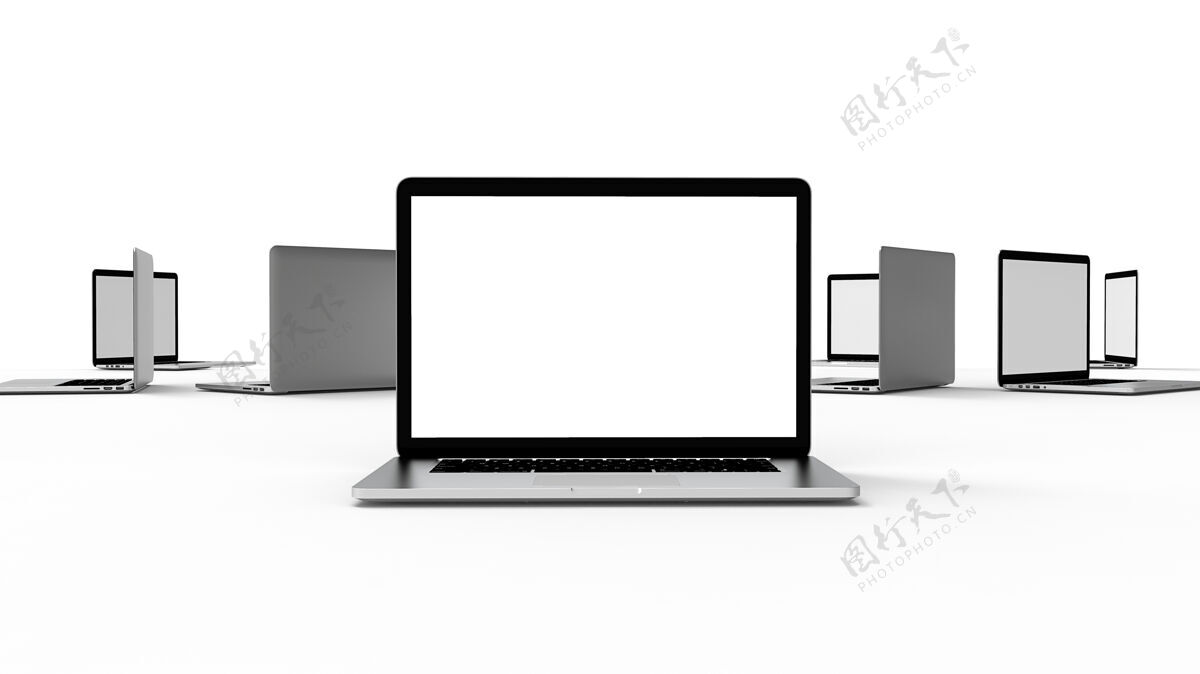 选择现代笔记本电脑隔离在白色背景三维插图便携显示器笔记本电脑