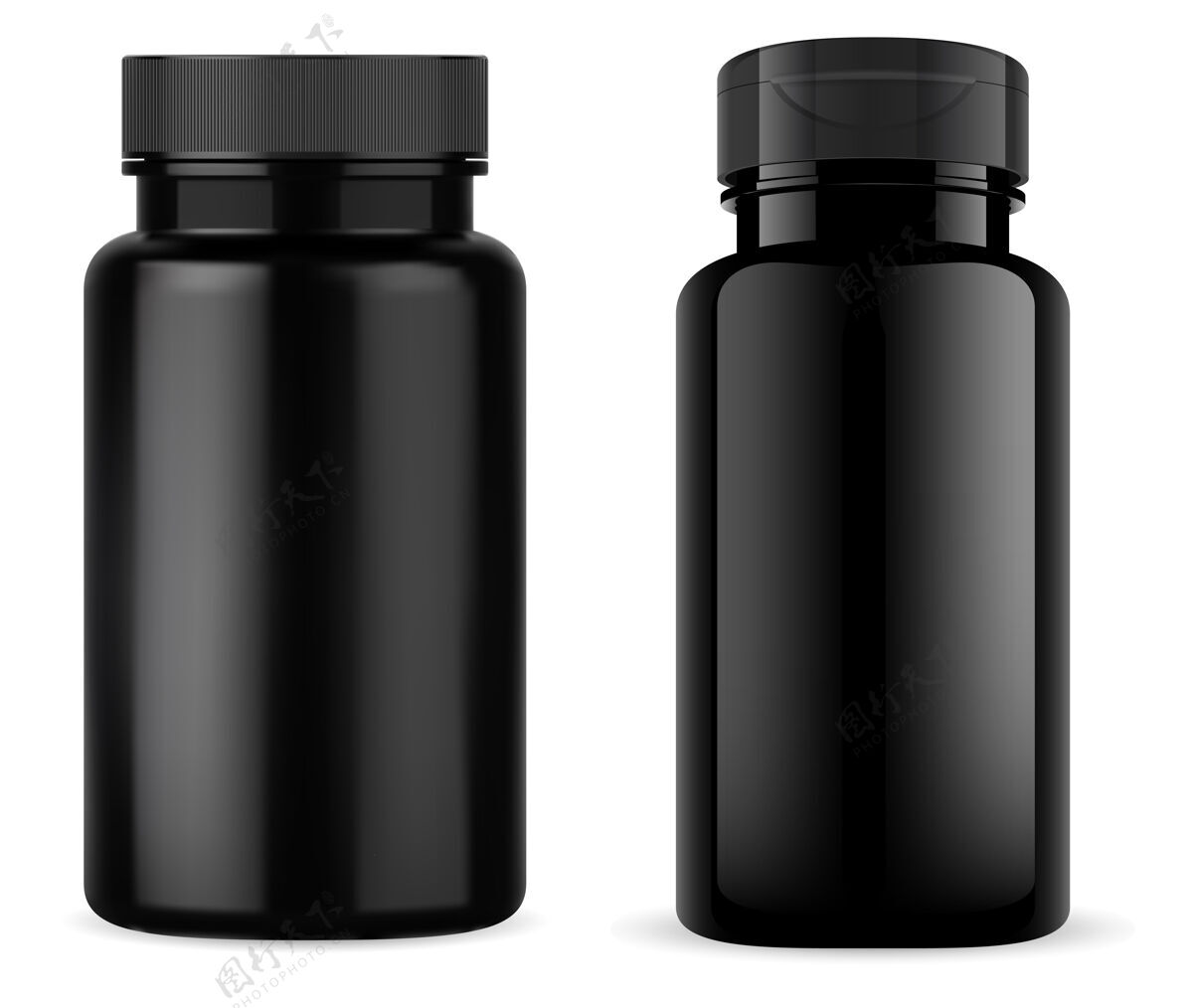 螺丝光滑的黑色塑料药片瓶 维生素容器盒子空白片剂