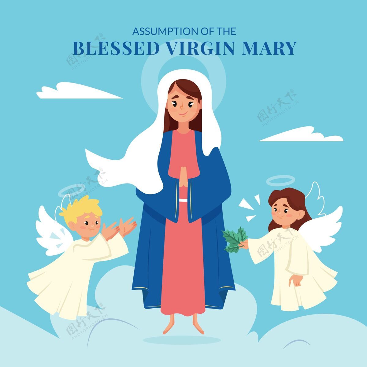 天主教假设玛丽插画圣母玛利亚基督教平面设计