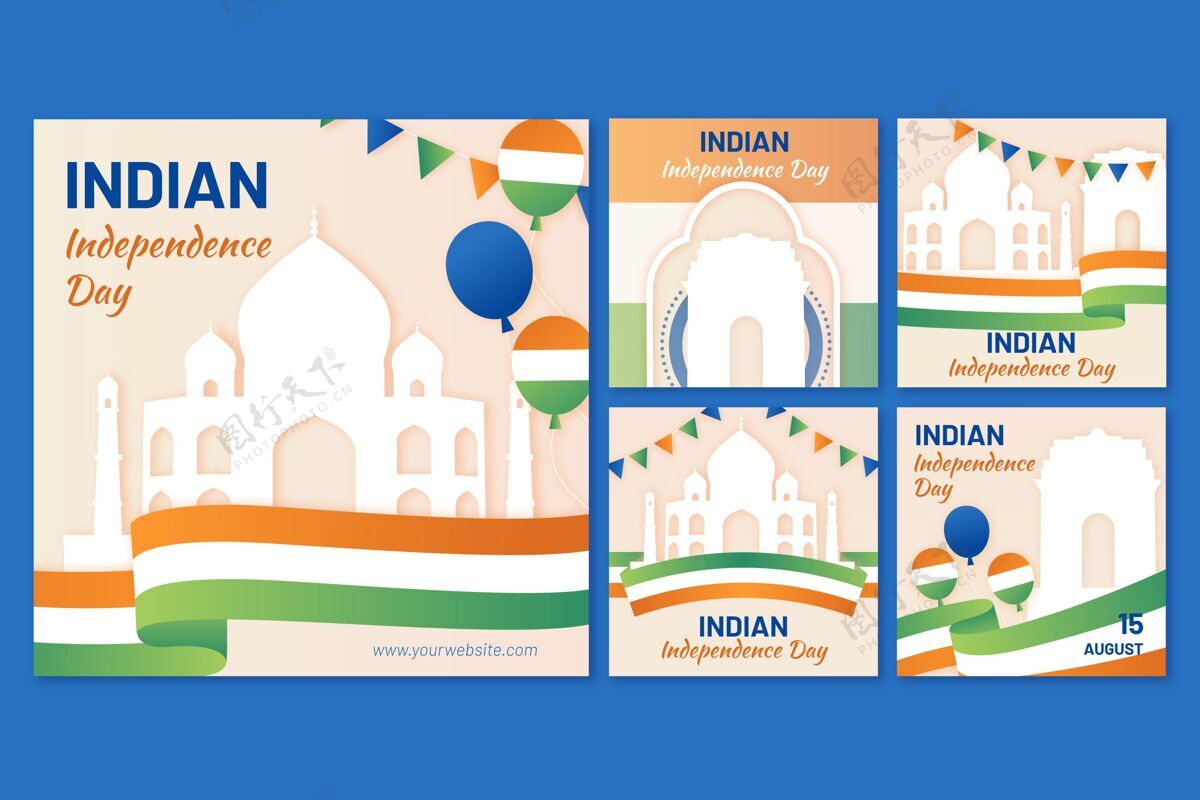 印度国旗纸质印度独立日instagram帖子集设置自由战士Instagram帖子
