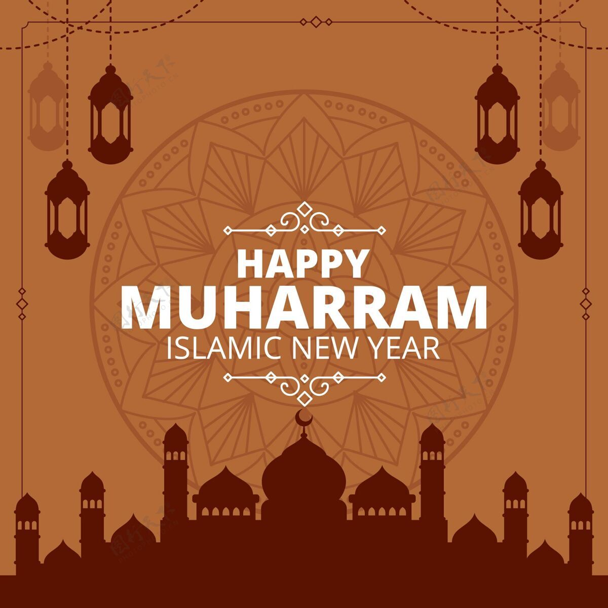 庆祝平面穆哈拉姆插图穆哈拉姆快乐贺卡穆斯林