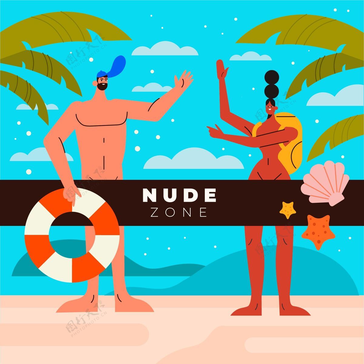 裸体主义海滩平面裸体主义概念说明夏天自然季节