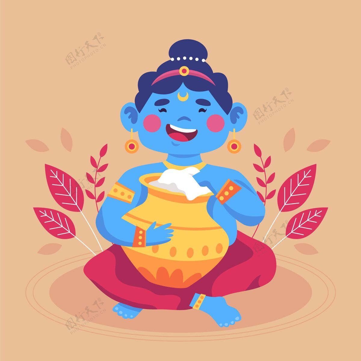 黄油婴儿克里希纳吃黄油的卡通插图印度教节卡通宗教
