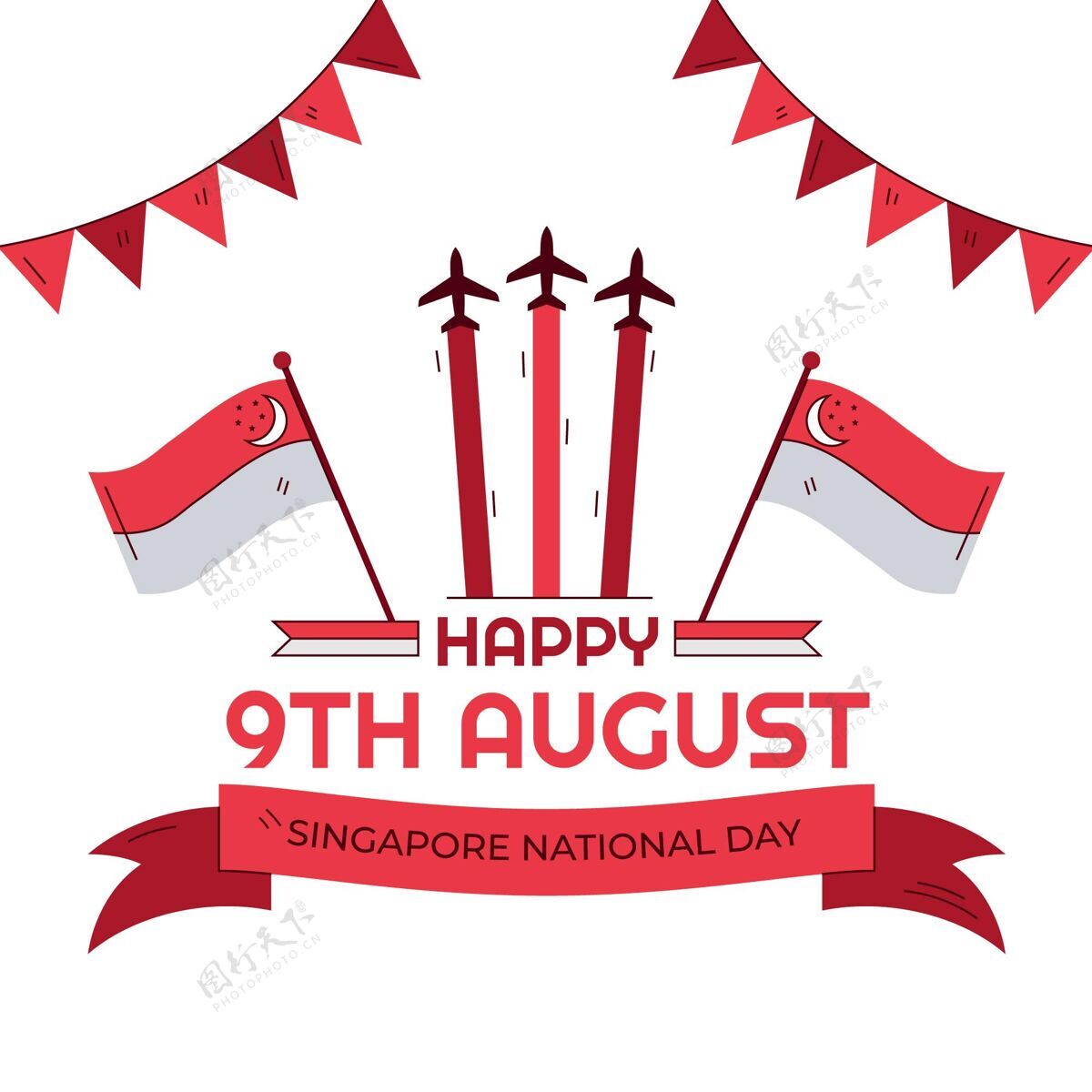 独立手绘新加坡国庆插画庆祝民族活动