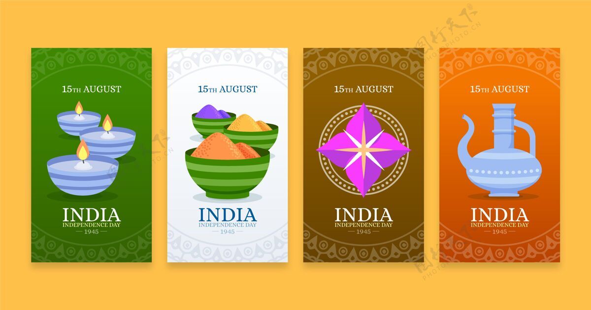 8月15日平面印度独立日instagram故事集印度活动爱国