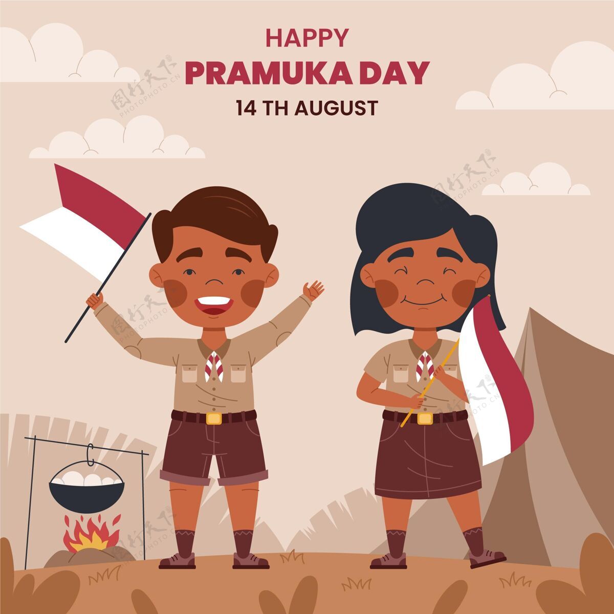活动Pramuka日插图庆祝印尼贺卡