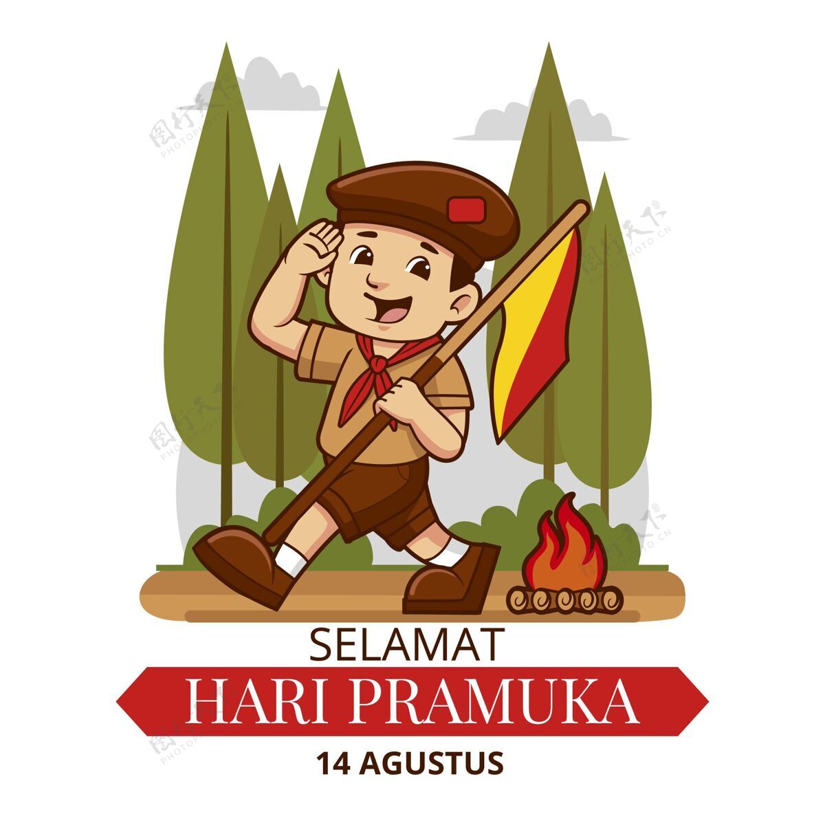 印尼卡通普拉木卡日插画8月14日庆祝印尼