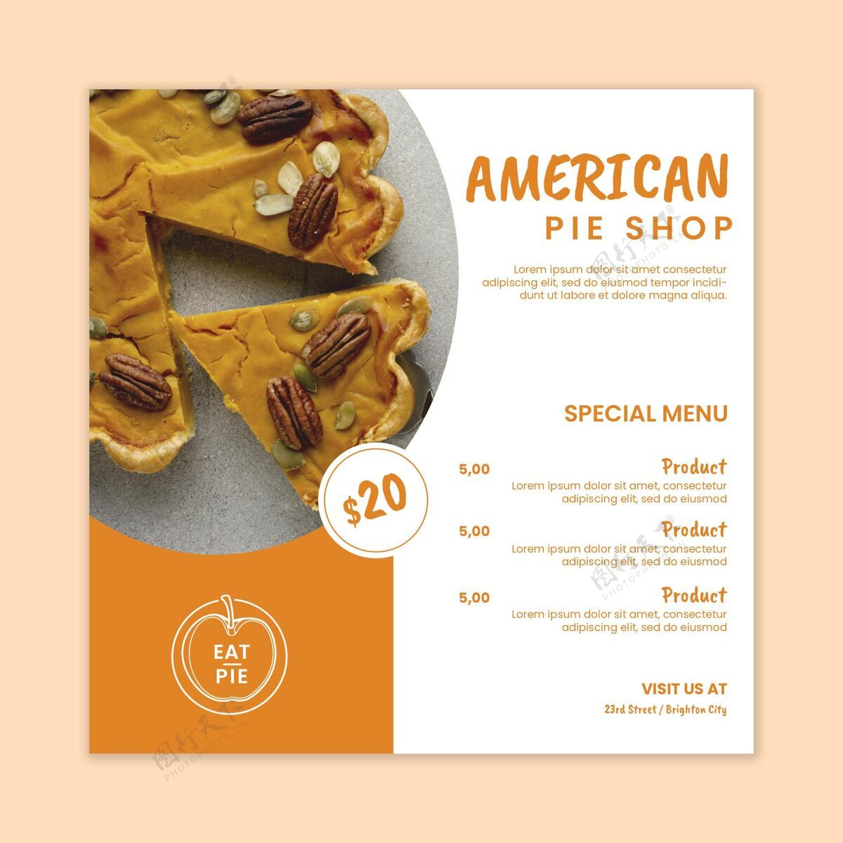 美味美国派传单模板美式食品打印模板