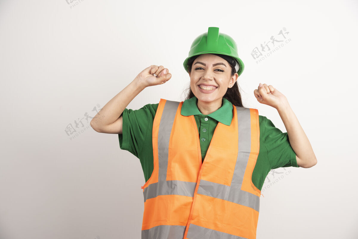 工人戴着建筑工人头盔的快乐女商人肖像高质量照片工作承包商帽子