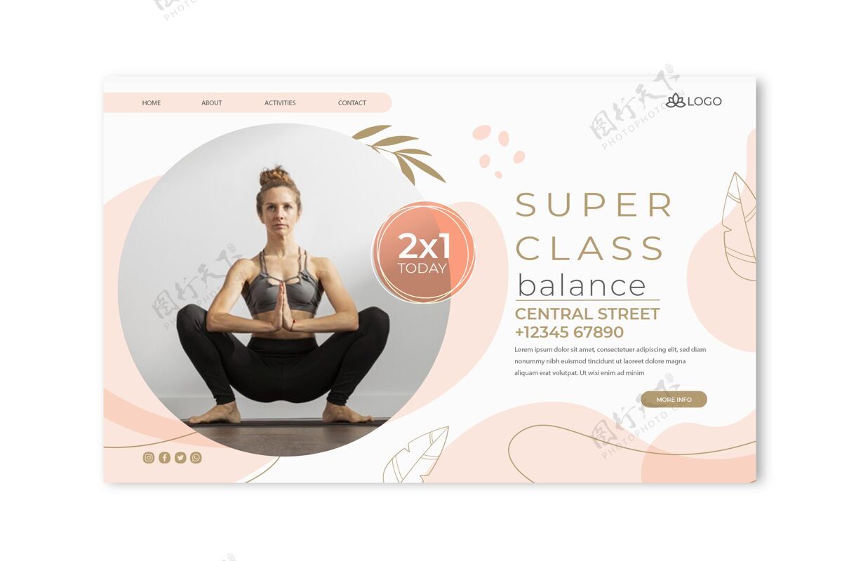 心灵瑜伽网站模板与照片健康姿势运动