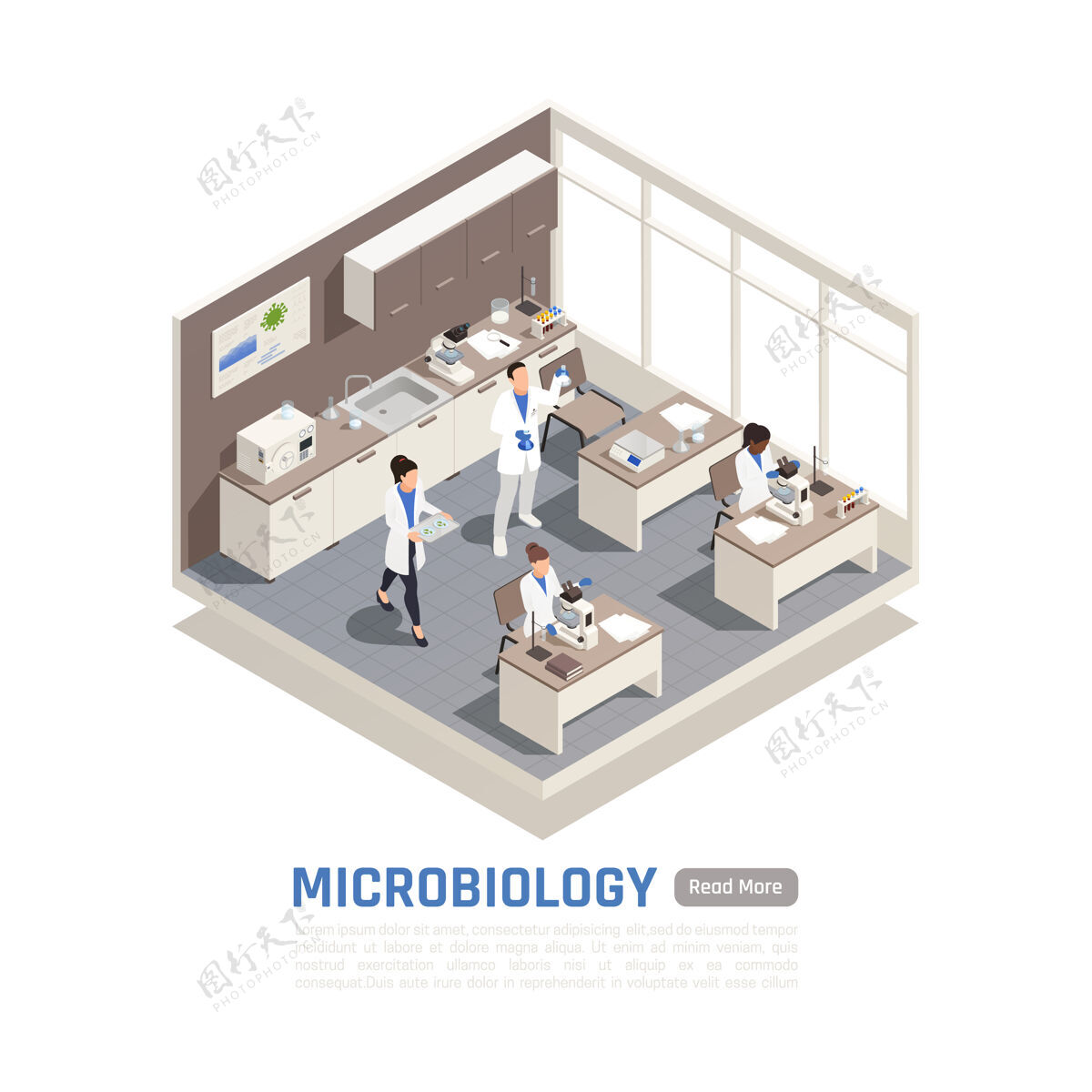 横幅等轴测微生物学横幅实验室办公桌微生物学
