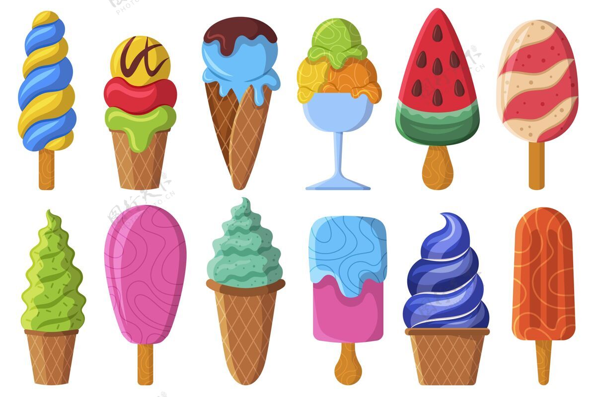 收藏扁平冰淇淋系列平面设计甜点小吃