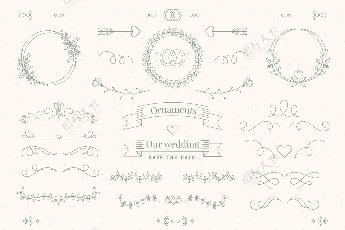 套装线性平面婚礼饰品平面设计装饰包装