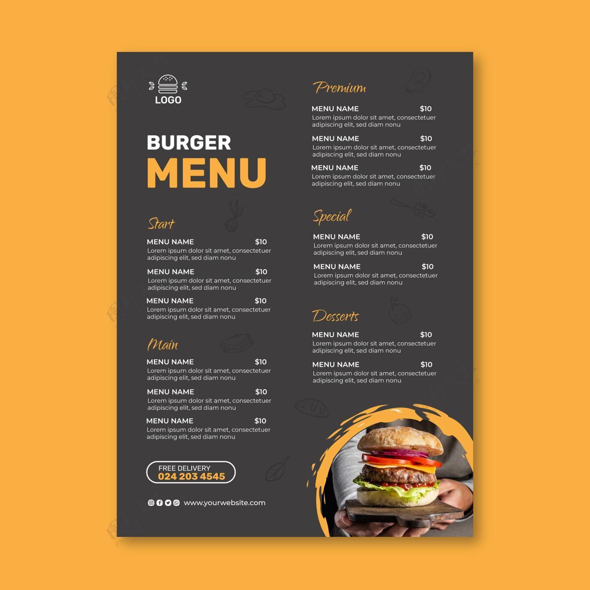 食物汉堡餐厅菜单模板烹饪美食随时打印