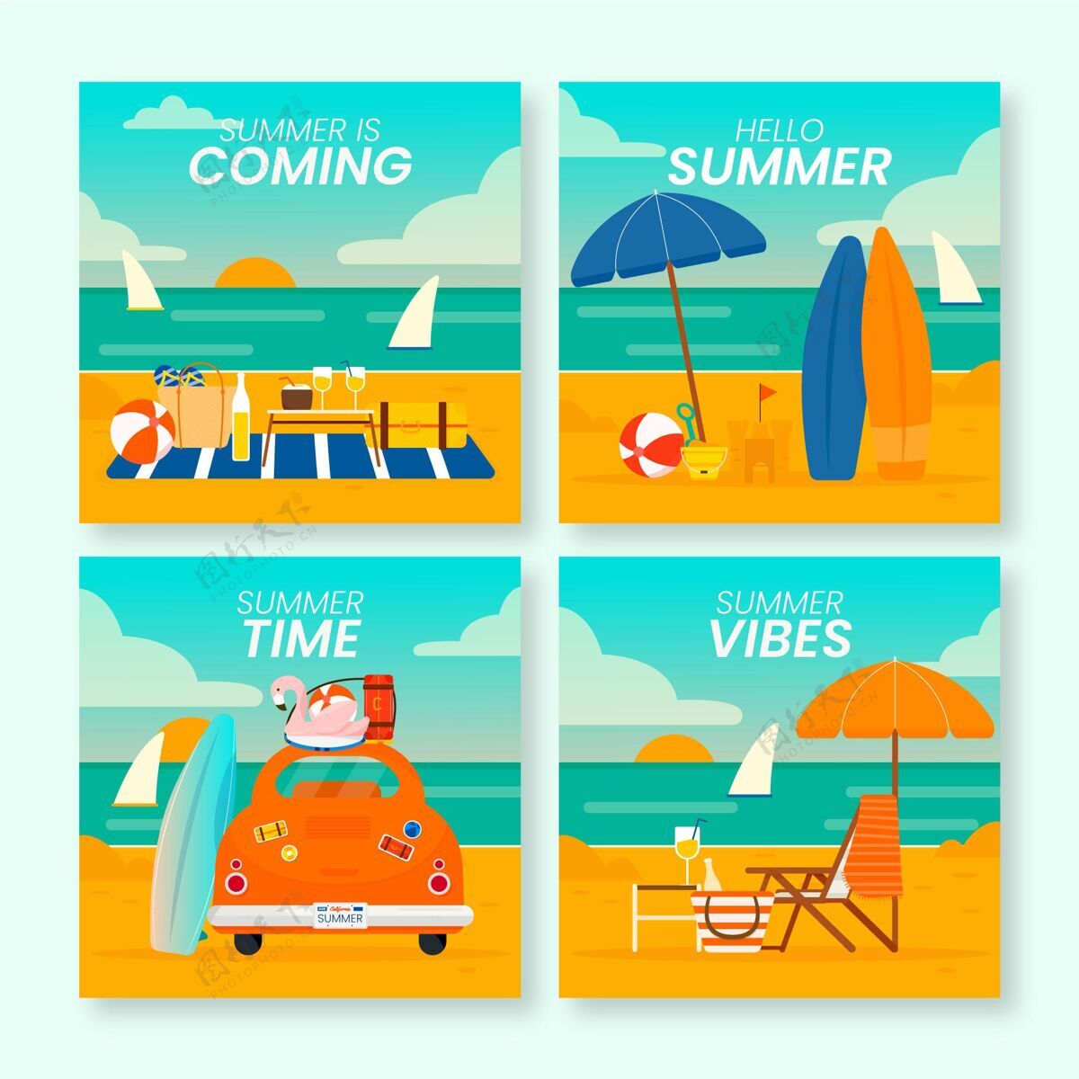 季节夏季卡片系列套装夏季卡片模板卡片收集