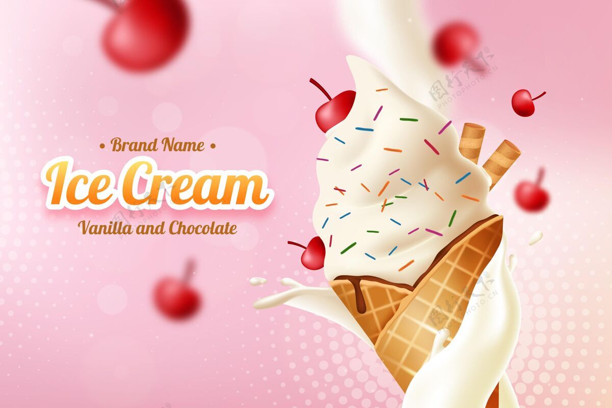 美味现实的香草和巧克力冰淇淋广告清新甜点商业