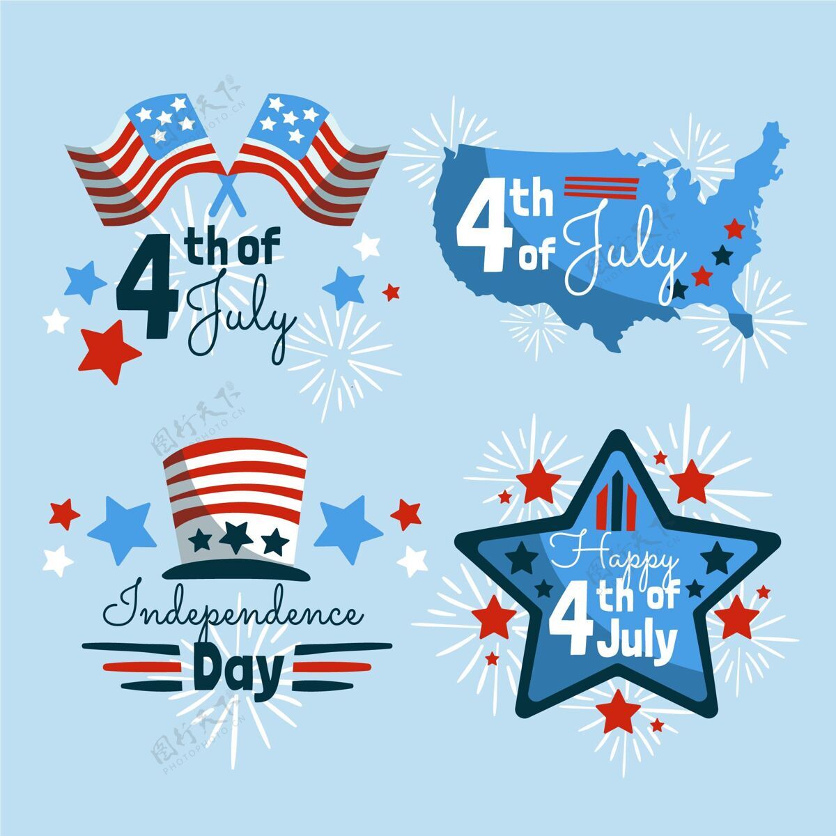 套装手绘七月四日-独立日标签收集独立日纪念美国