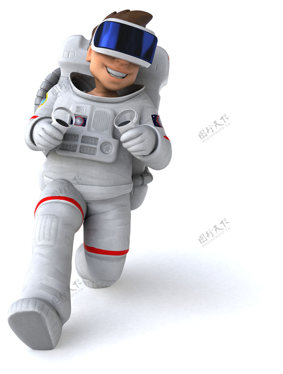 头盔有趣的宇航员与虚拟现实头盔三维插图设备空间科技