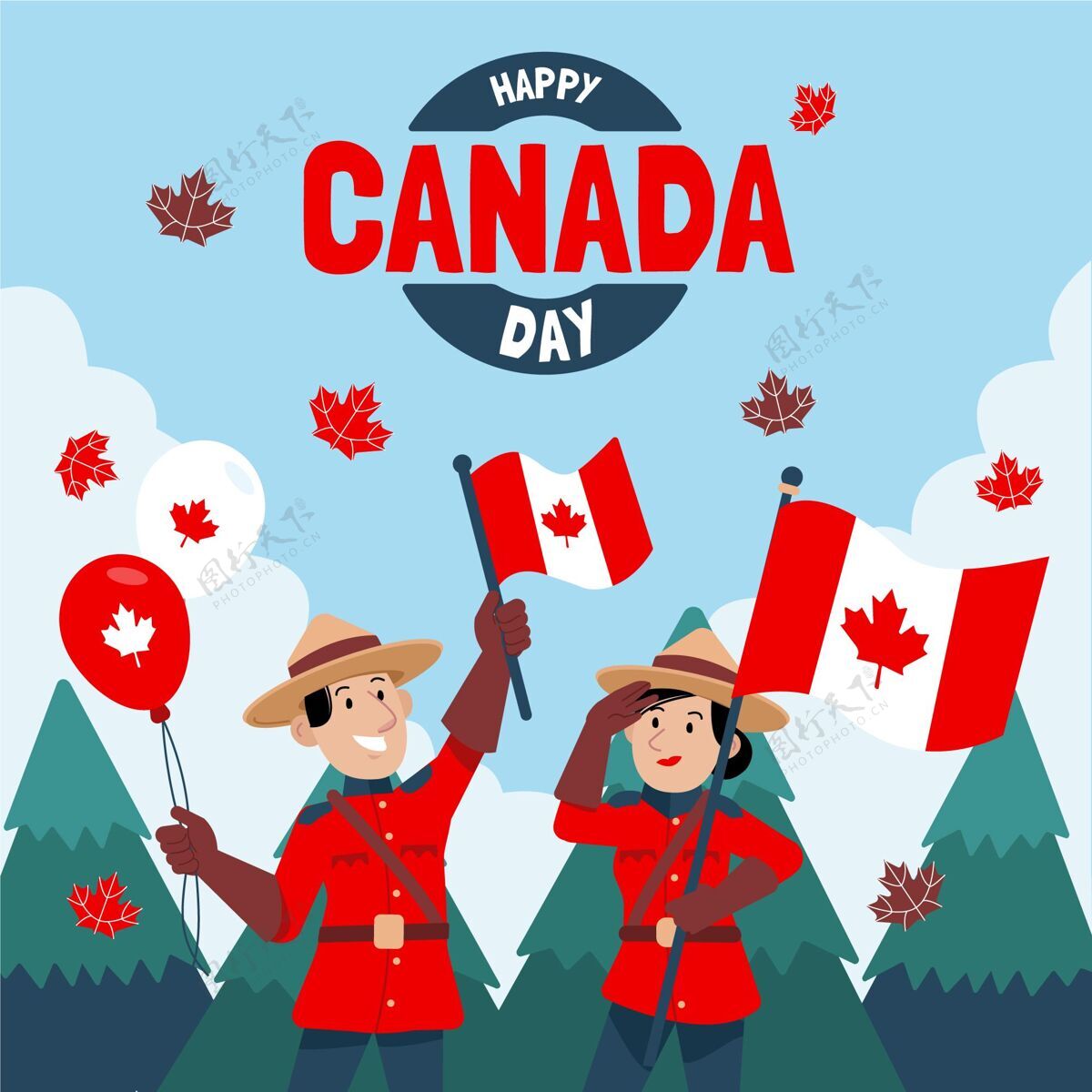 加拿大手绘加拿大日插图公园管理员庆祝快乐加拿大日