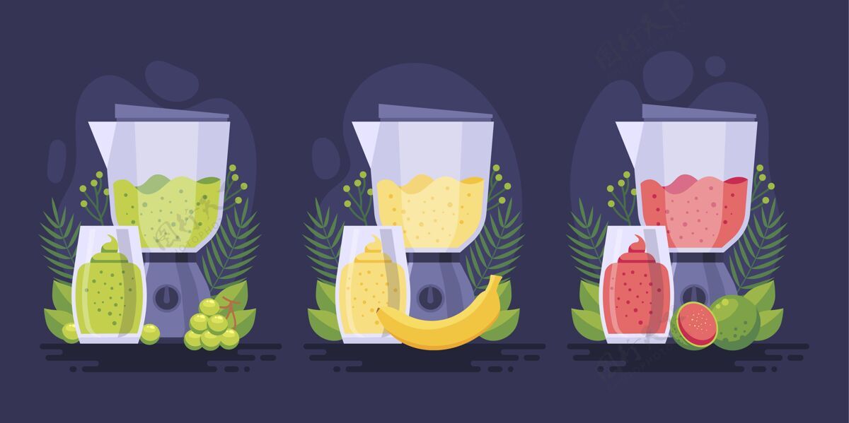 搅拌机平面果汁在搅拌机玻璃插图平面设计水果美味