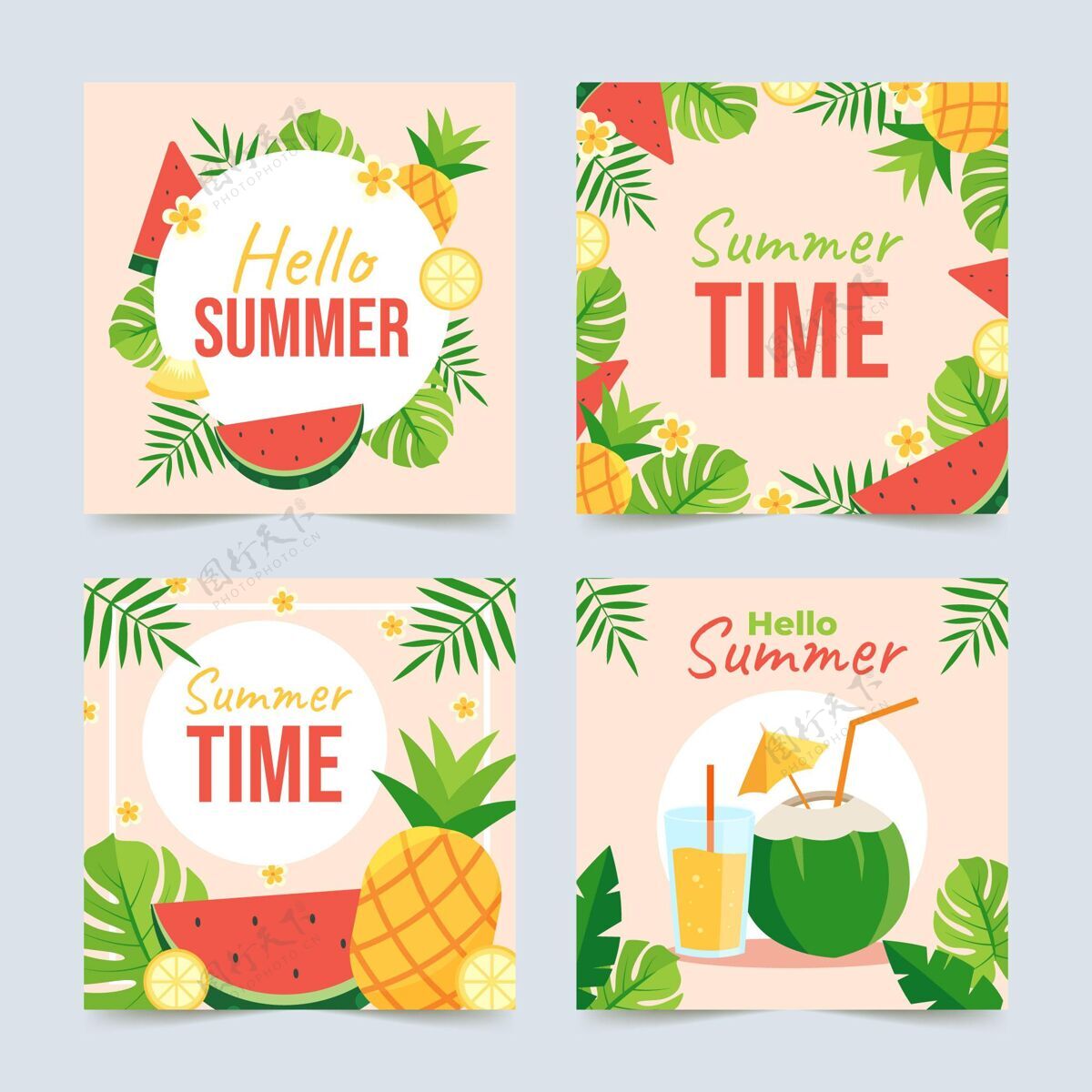 包装扁平夏季卡片收集夏季卡片卡片集合卡片模板